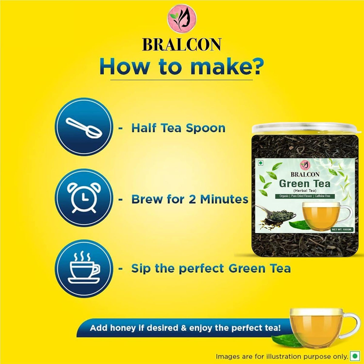 BRALCON Organic Green Tea - 100g | 100% Pure & Natural Herbal Leaves | Whole Long Leaf | Boost immunity