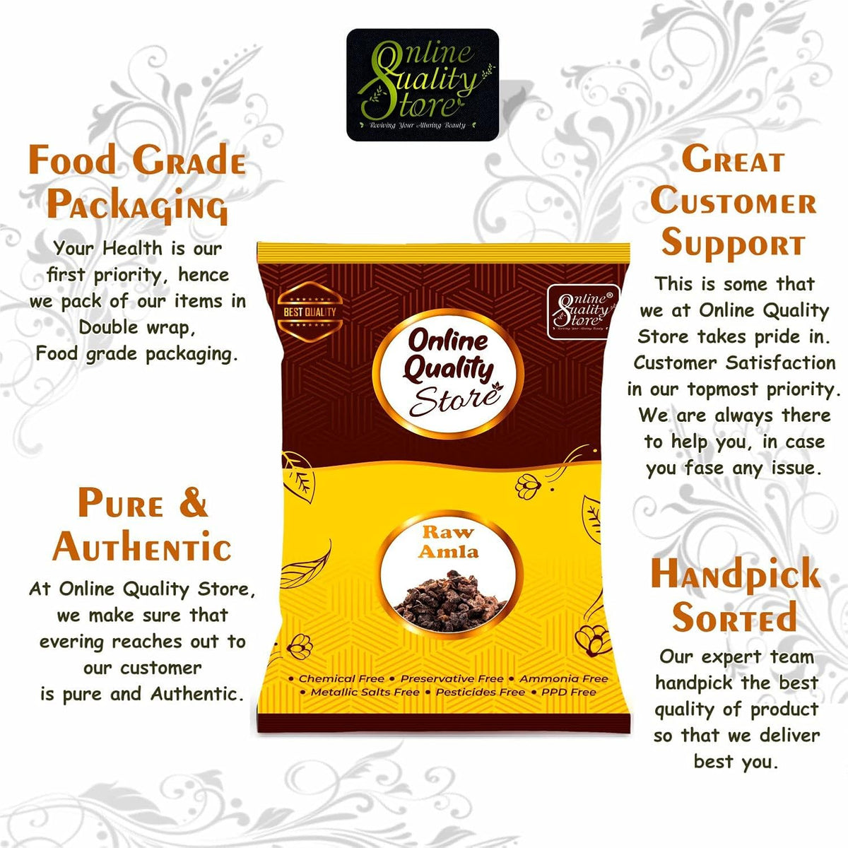 Online Quality Store Raw Amla For Hair Natural (Amla) Dried Form, 250g