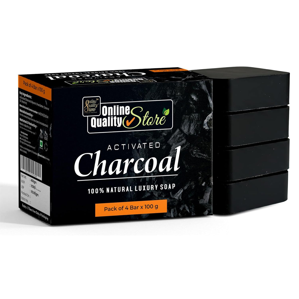 Online Quality Store Activated charcoal soap(100 grams each, Black, Pack of 4)