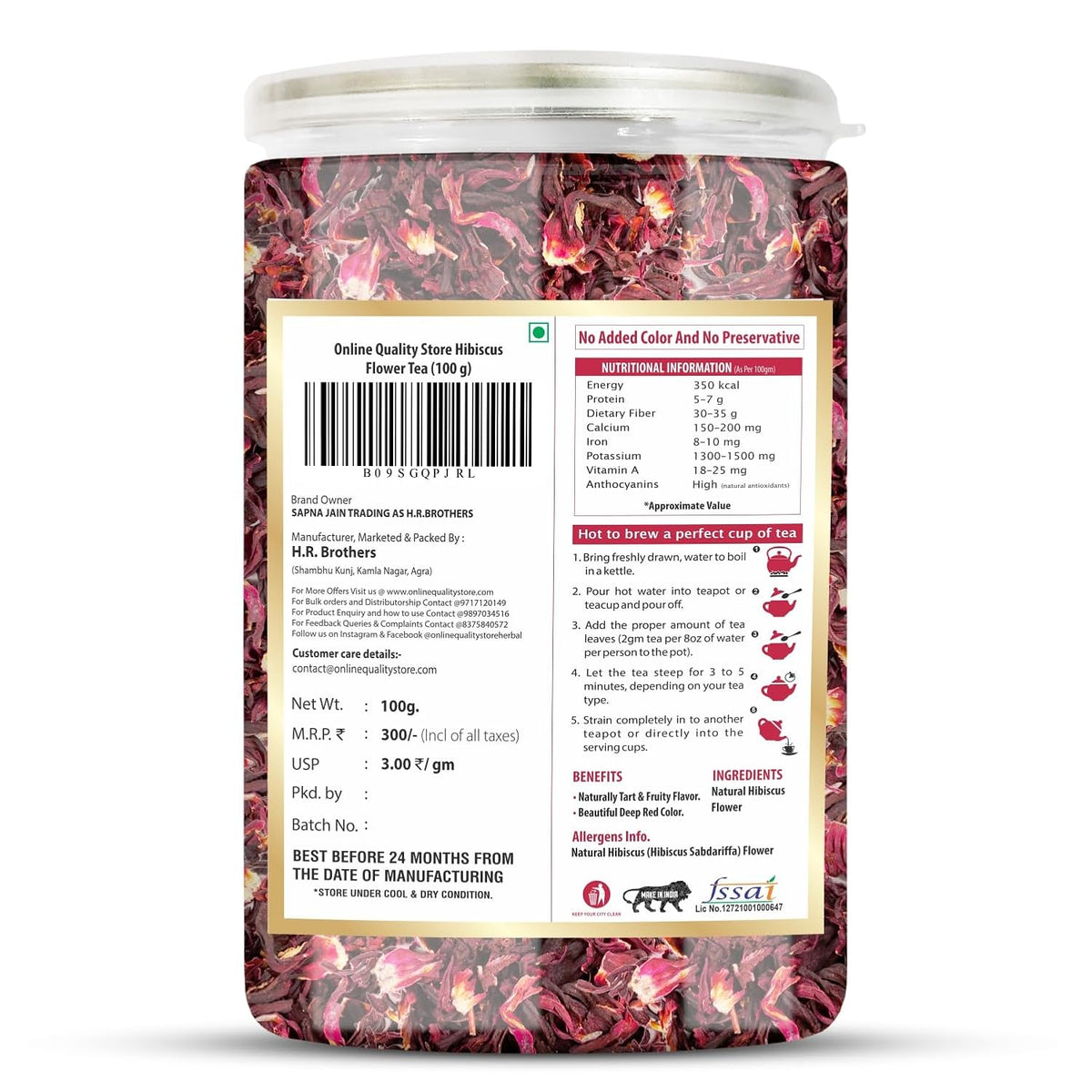 Online Quality Store Hibiscus Flower Tea, Butterfly Pea Tea, Chamomile Tea, Lemongrass Tea-100g Each