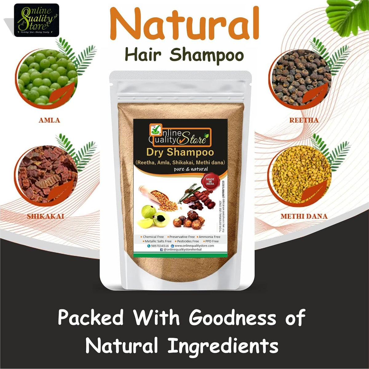 Online Quality Store Shikakai Mix Powder With Amla, Reetha for Hair Wash (Dry Shampoo) (Brown,900g)