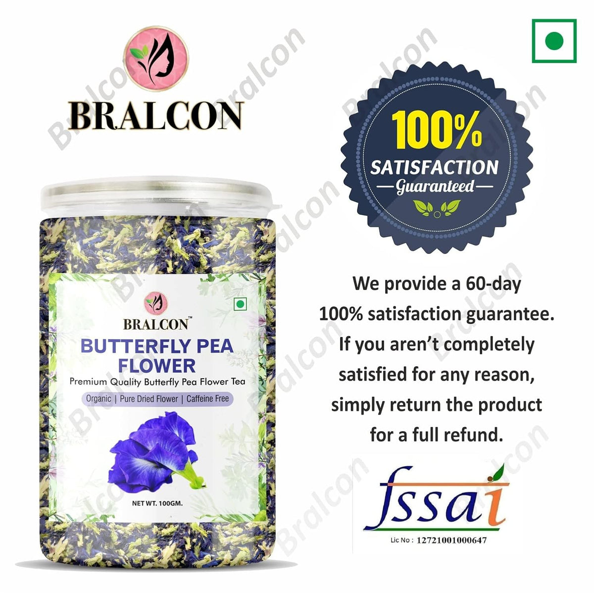 BRALCON Butterfly Pea Flower Tea- 100g | 100% Natural Herbal Leaves | Whole Leaf | Steep as Hot or Iced Tea