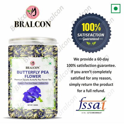 BRALCON Butterfly Pea Flower Tea- 100g | 100% Natural Herbal Leaves | Whole Leaf | Steep as Hot or Iced Tea