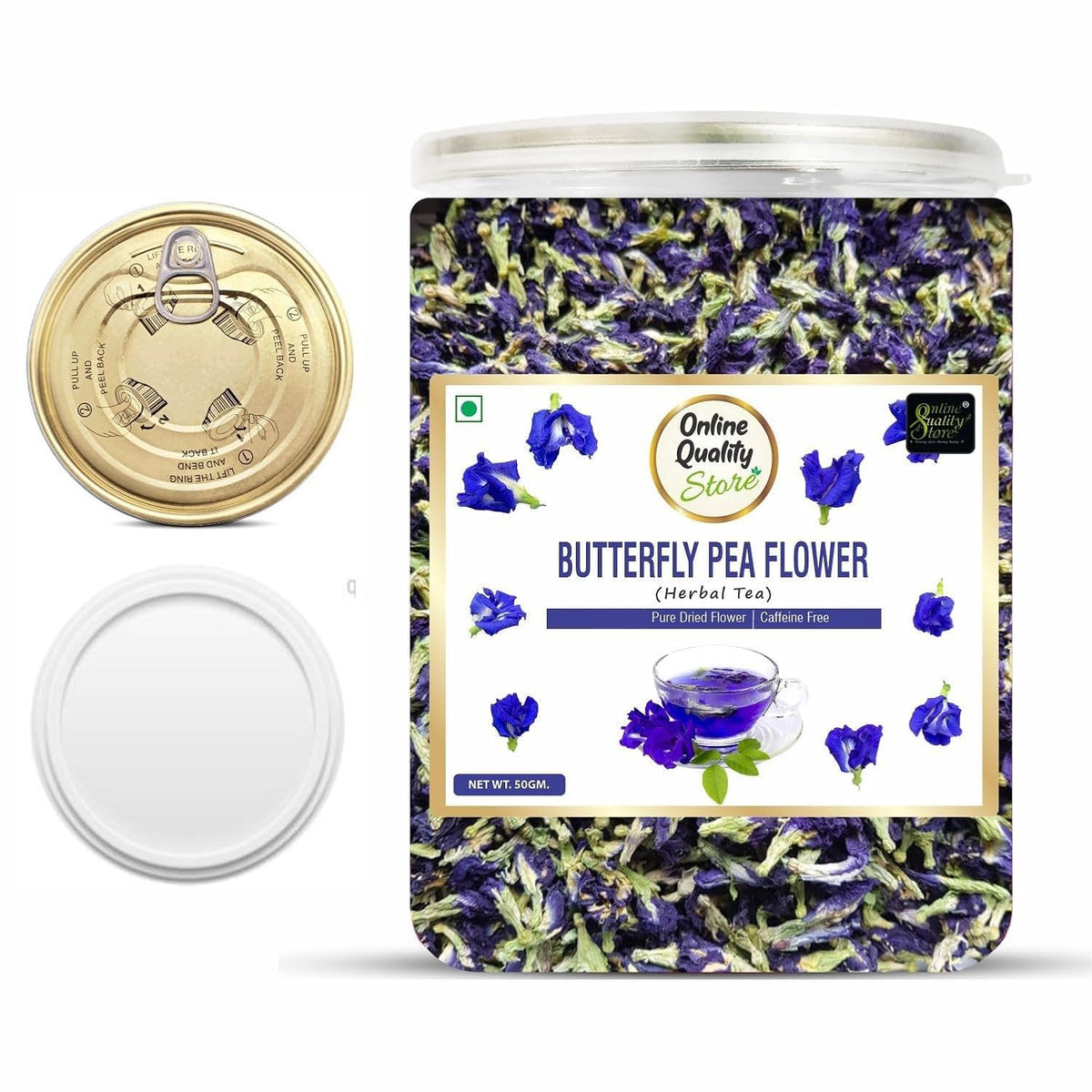 Online Quality Store Organic Butterfly Pea Flower Tea-50 Gram|Blue Pea Tea|Relieves Stress|Hot Tea, Iced Tea|Caffeine Free Herbal Tea