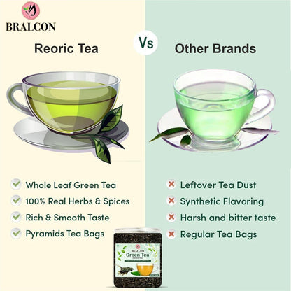 BRALCON Organic Green Tea - 100g | 100% Pure & Natural Herbal Leaves | Whole Long Leaf | Boost immunity