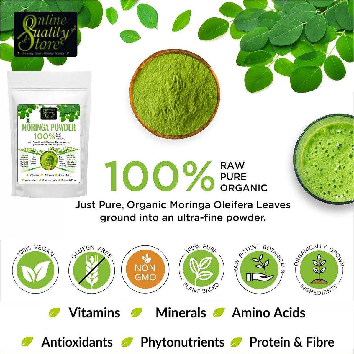 Online Quality Store Organic Moringa Leaf Powder - 100g for food,helps in Immunity Booster, Stress Relief, Improves Metabolism