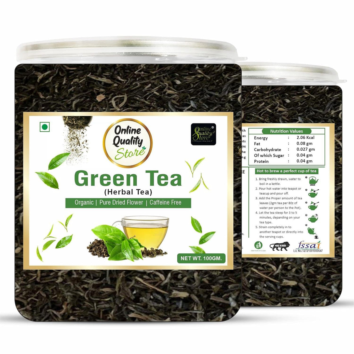 Online Quality Store Organic Green Tea - 100g | 100% Pure & Natural Herbal Green Tea Leaves | Whole Long Green Tea Leaf | Boost immunity