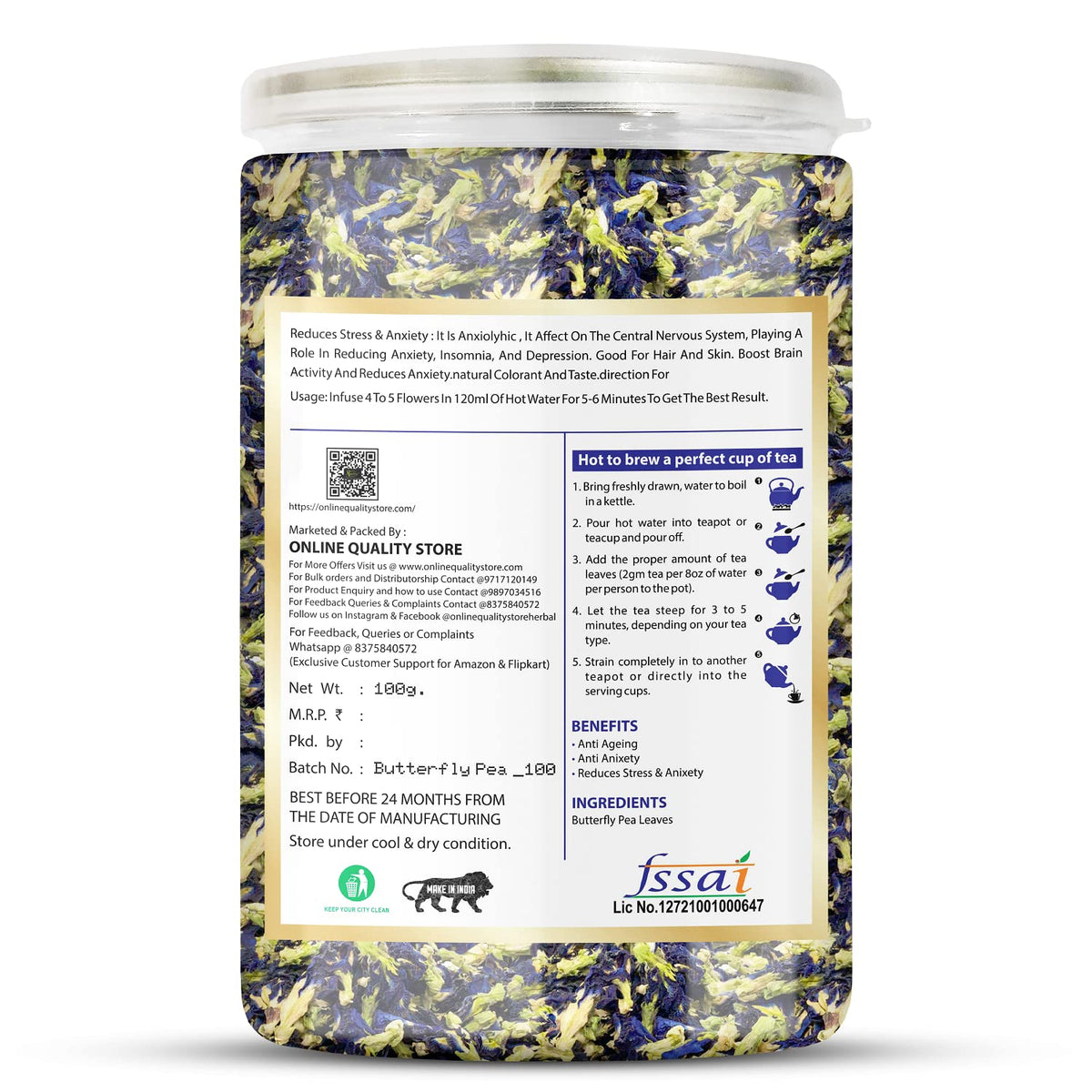 Online Quality Store Organic Hibiscus Flower Tea-100g & Butterfly Pea Flower Tea- 100g |Herbal Tea