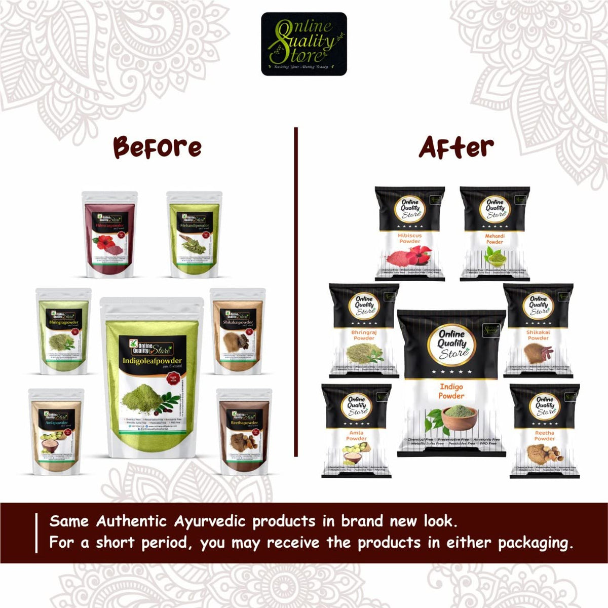 Online Quality Store Reetha (100g) + Amla (100g) + Shikakai (100g) + Bhringraj (100g) + Hibiscus (100g) + Mehandi (100g) + FREE Indigo (100g) Powder For Hairs, 700g