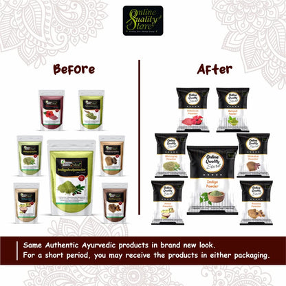 Online Quality Store Reetha (100g) + Amla (100g) + Shikakai (100g) + Bhringraj (100g) + Hibiscus (100g) + Mehandi (100g) + FREE Indigo (100g) Powder For Hairs, 700g