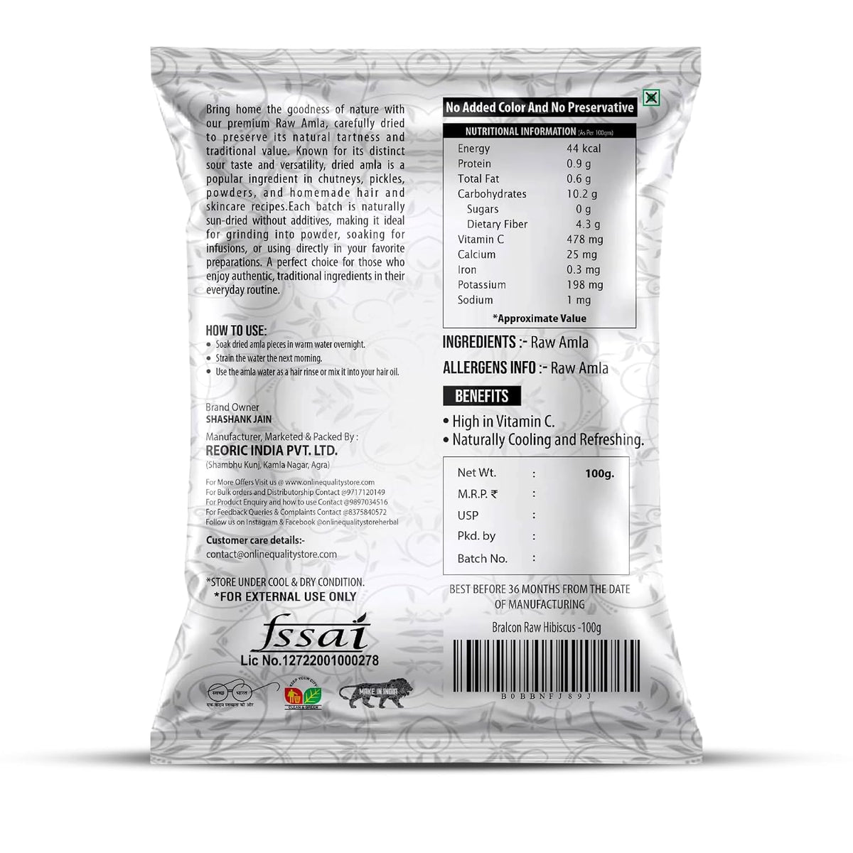 BRALCON Raw Shikakai, Reetha, Amla Combo, 100% Natural, Chemical Free, Preservative Free, 100g Each, 3 Pack Hair Conditioner