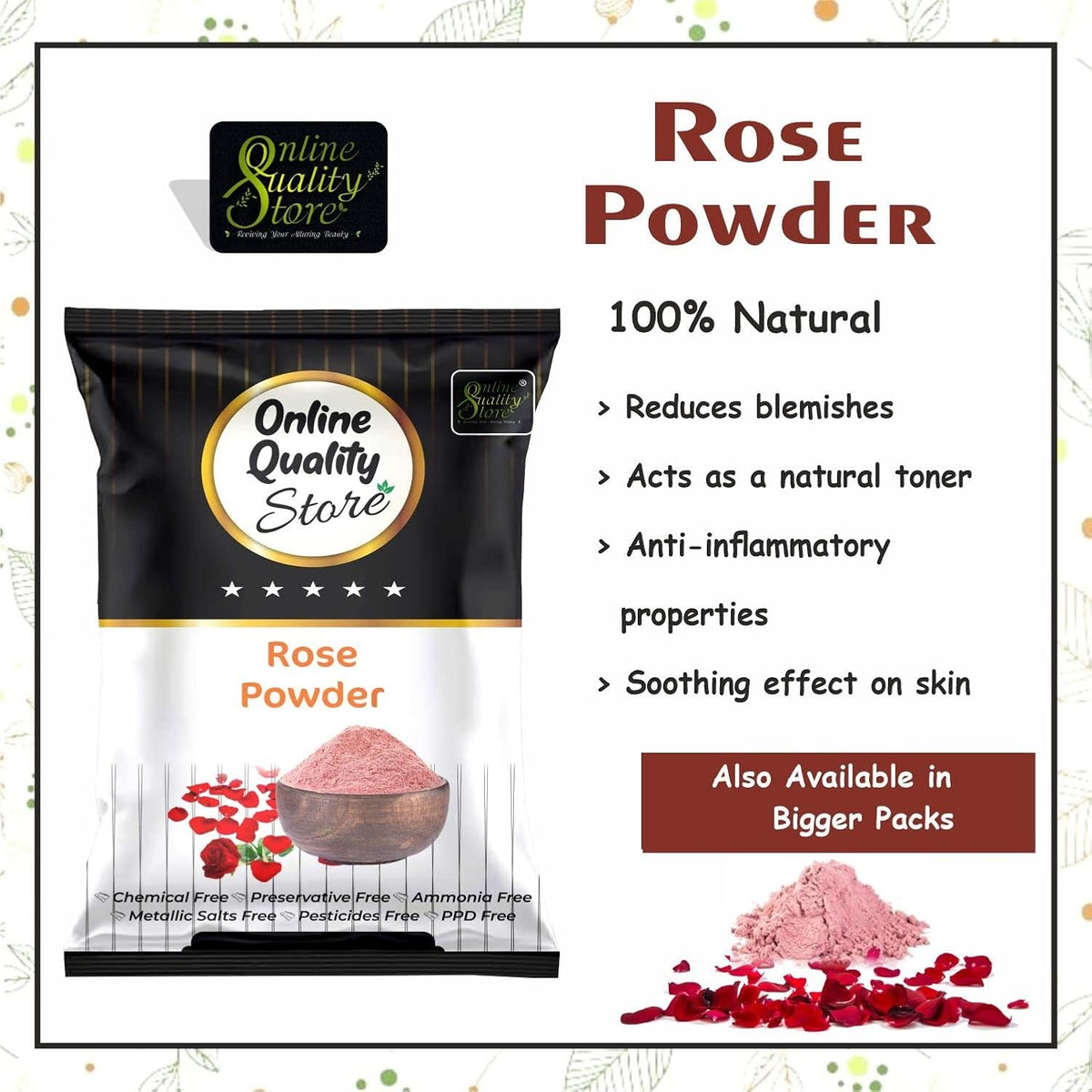Online Quality Store Organic Neem Leaves Powder (100g) + Rose Petals Powder (100g) + Orange Peel Powder (100g), 300g