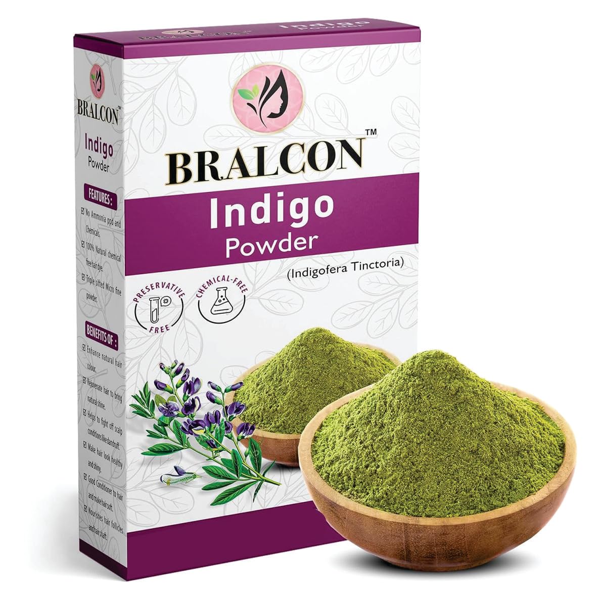 BRALCON Organic Amla Powder, Reetha Powder, Shikakai Powder, Bhringraj Powder, Hibiscus Powder, Henna Powder, Indigo Powder Combo-700g(100g x 7 Pack)