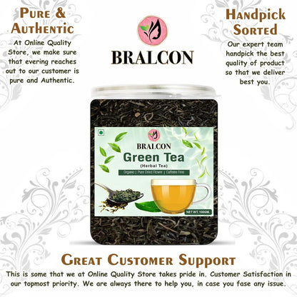 BRALCON Organic Green Tea - 100g | 100% Pure & Natural Herbal Leaves | Whole Long Leaf | Boost immunity