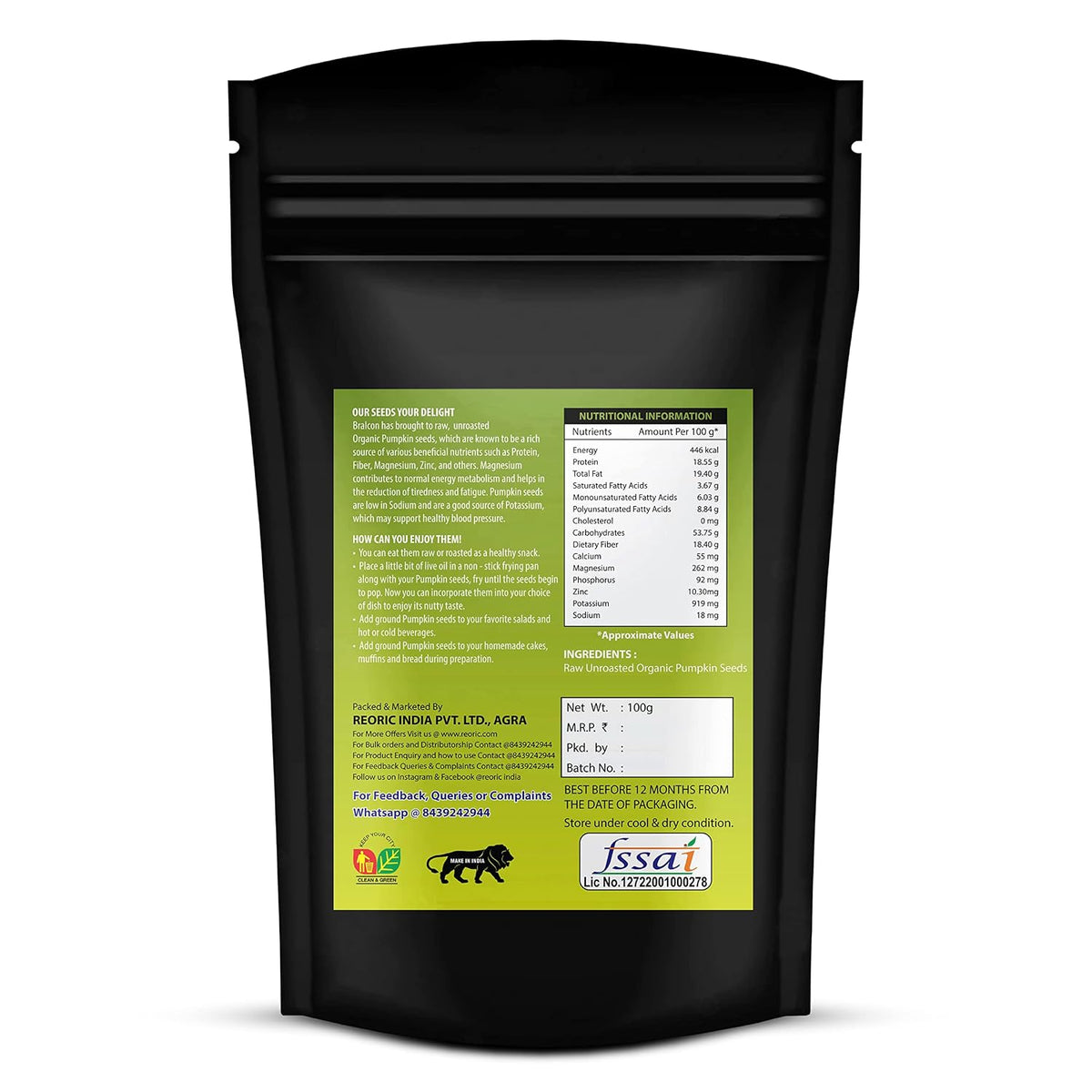 BRALCON Organic Pumpkin Seeds - 100g