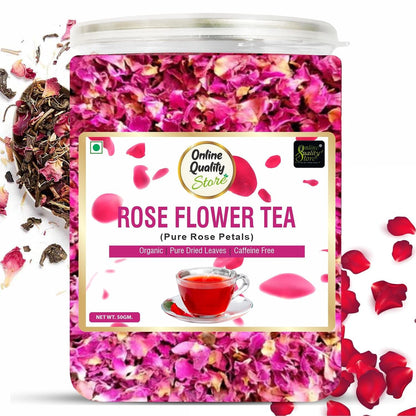 Online Quality Store Organic Rose Flower Tea - 50g | Pure Rose Petals | Caffeine Free Herbal Tea | Use for Iced Tea, Cocktails