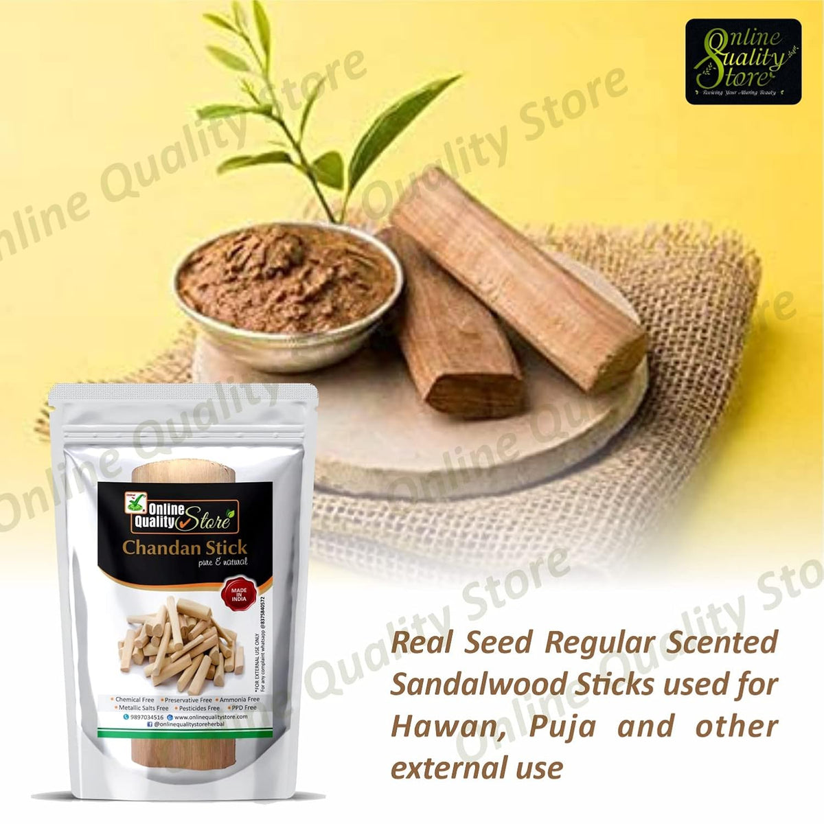 Online Quality Store Chandan Wood 1 pcs Lab Tested Isi Seal Sandalwood Scented Processed Chandan Sticks 30-35Grams
