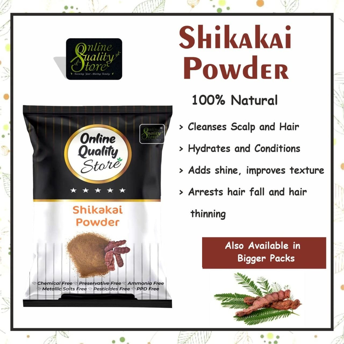 Online Quality Store Reetha (100g) + Amla (100g) + Shikakai (100g) + Bhringraj (100g) + Hibiscus (100g) + Mehandi (100g) + FREE Indigo (100g) Powder For Hairs, 700g