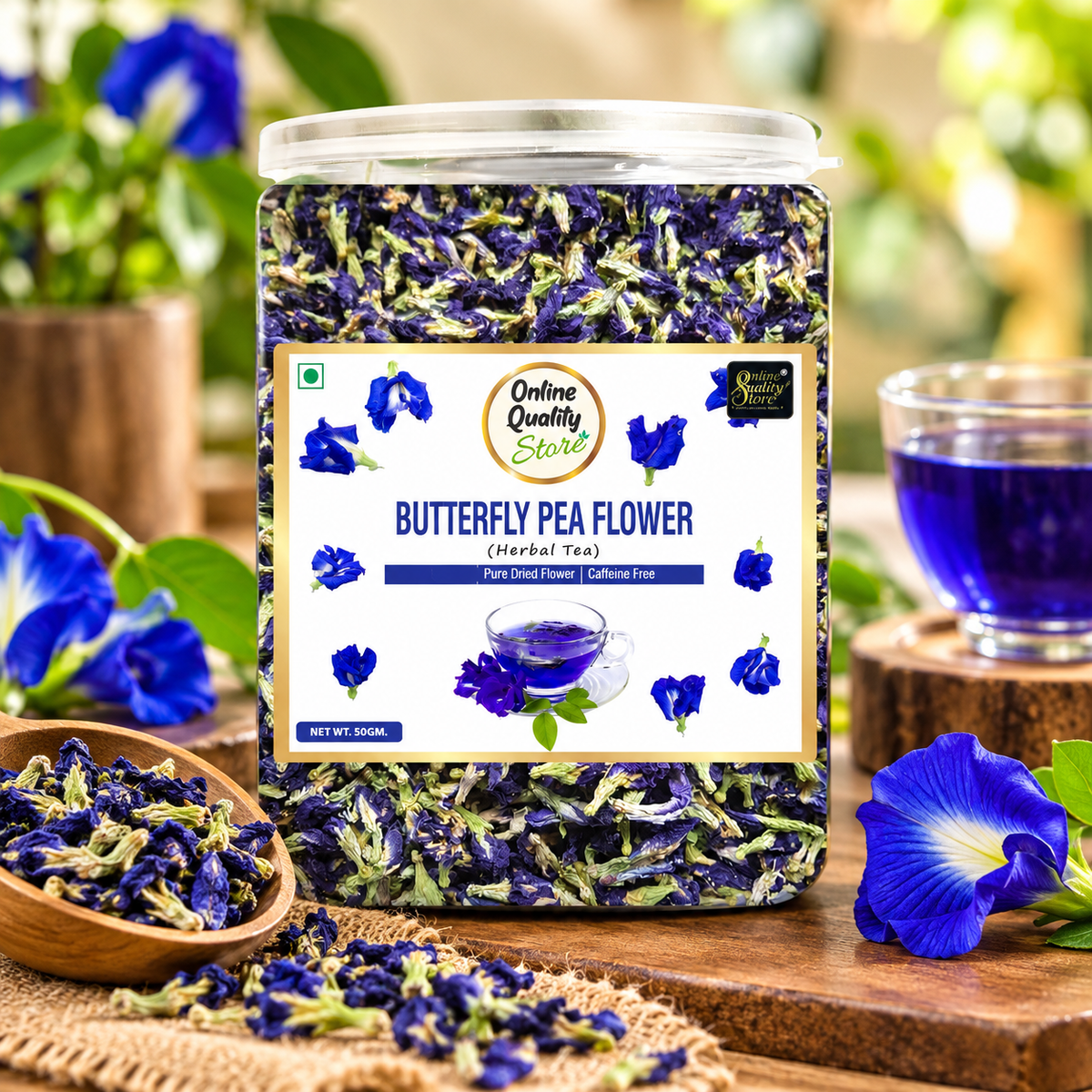 Online Quality Store Organic Butterfly Pea Flower Tea-50 Gram|Blue Pea Tea|Relieves Stress|Hot Tea, Iced Tea|Caffeine Free Herbal Tea