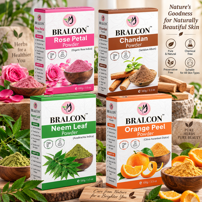BRALCON Rose, Chandan, Neem, Orange Powder Combo-400g(100g x 4 Pack, Organic)