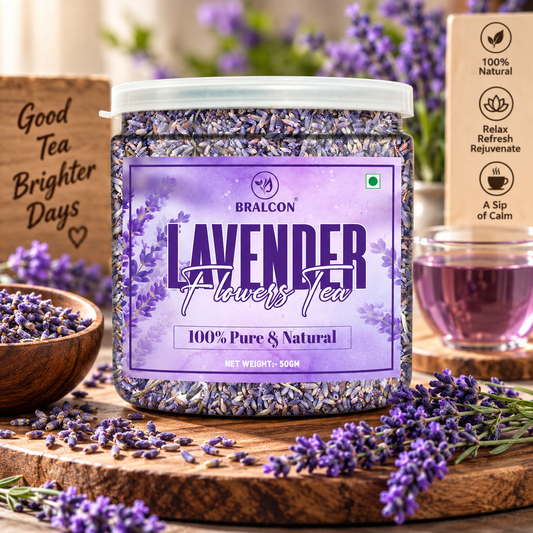 BRALCON Premium Lavender Flower Herbal Tea - 50gm | 100% Natural, Caffeine‑Free, Floral Aroma | Golden‑Amber Herbal Infusion