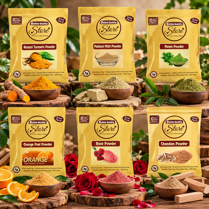 Online Quality Store Combo of Multani Mitti Powder (50g) with Kasturi Turmeric Powder (50g) Orange Powder (50g), Neem Powder (50g), Chandan Powder (50g) and Rose Powder (50g) (Total 300g, Pack of 6)