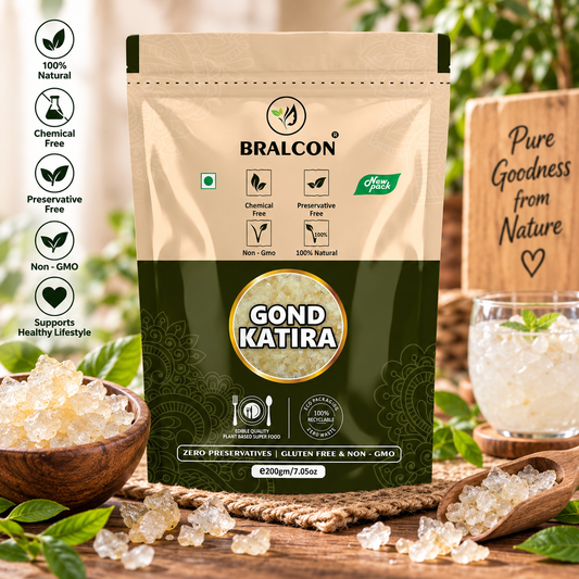 BRALCON Gond Katira Pure (Edible Gum) - 200gm | Natural Crystal Gum | Food Grade Gond Katira | Cooling Ingredient for Summer Drinks, Desserts & Recipes (200gm Pack)