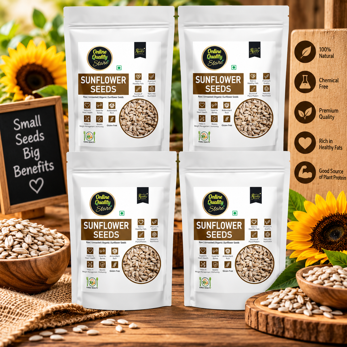 Online Quality Store Organic Sunflower Seeds-400g(100g x 4 Pack)|Protein & Fiber Rich Sunflower Seeds