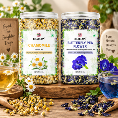 BRALCON Organic Herbal Tea Combo Pack- Butterfly Pea Flower Tea and Chamomile Flower Tea- 200g(100g x 2 Pack)