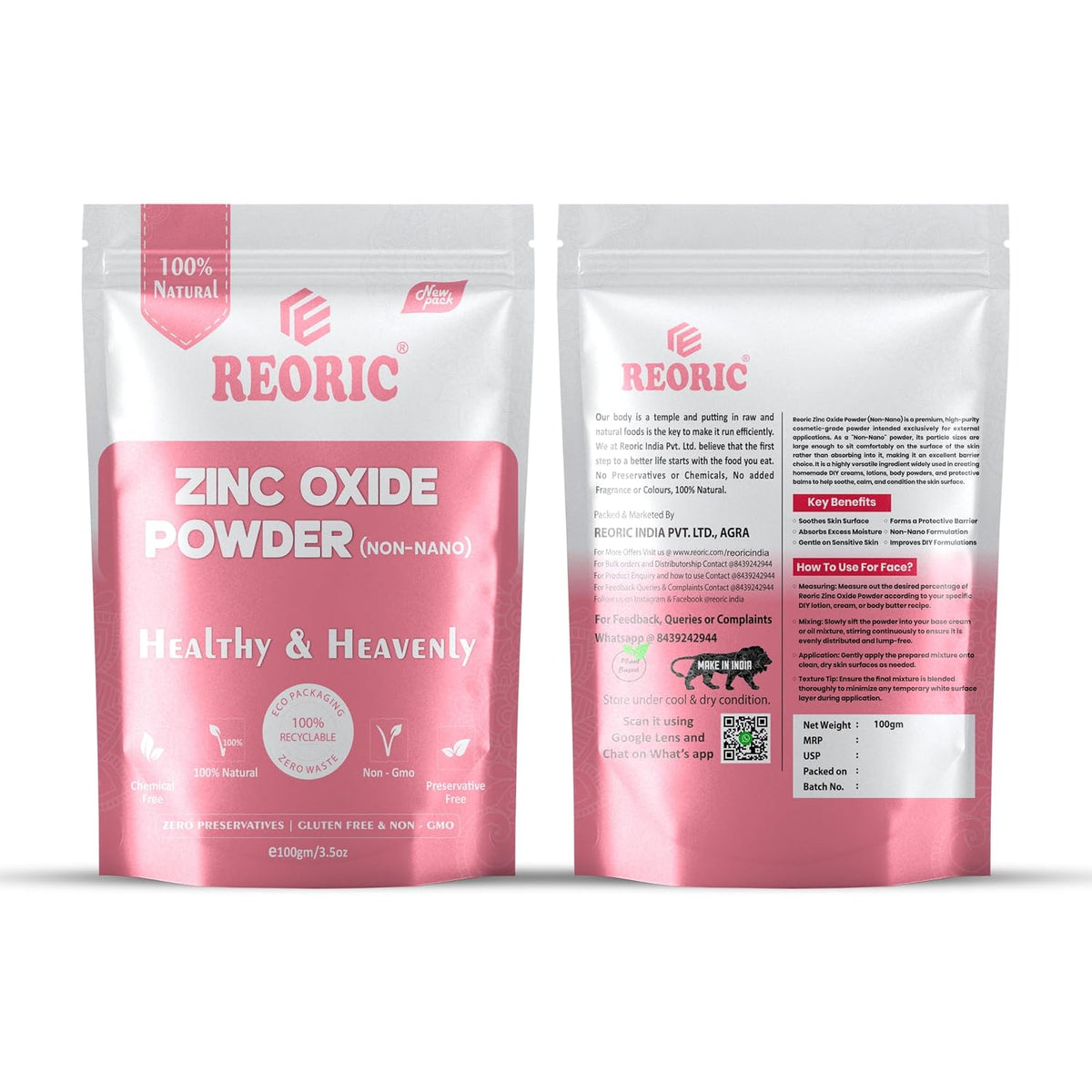 Reoric Non Nano Zinc Oxide Powder -100g