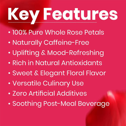 REORIC Rose Petal Tea 50g | Dried Rose Petals Herbal Infusion | Aromatic Floral Loose Leaf Brew | Daily Hot & Iced Beverage Drink