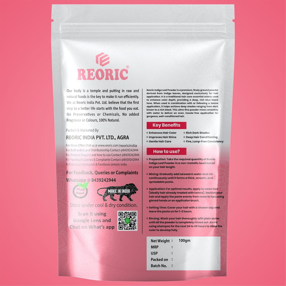 REORIC Henna Powder 100g and Indigo Leaf Powder 100g Combo