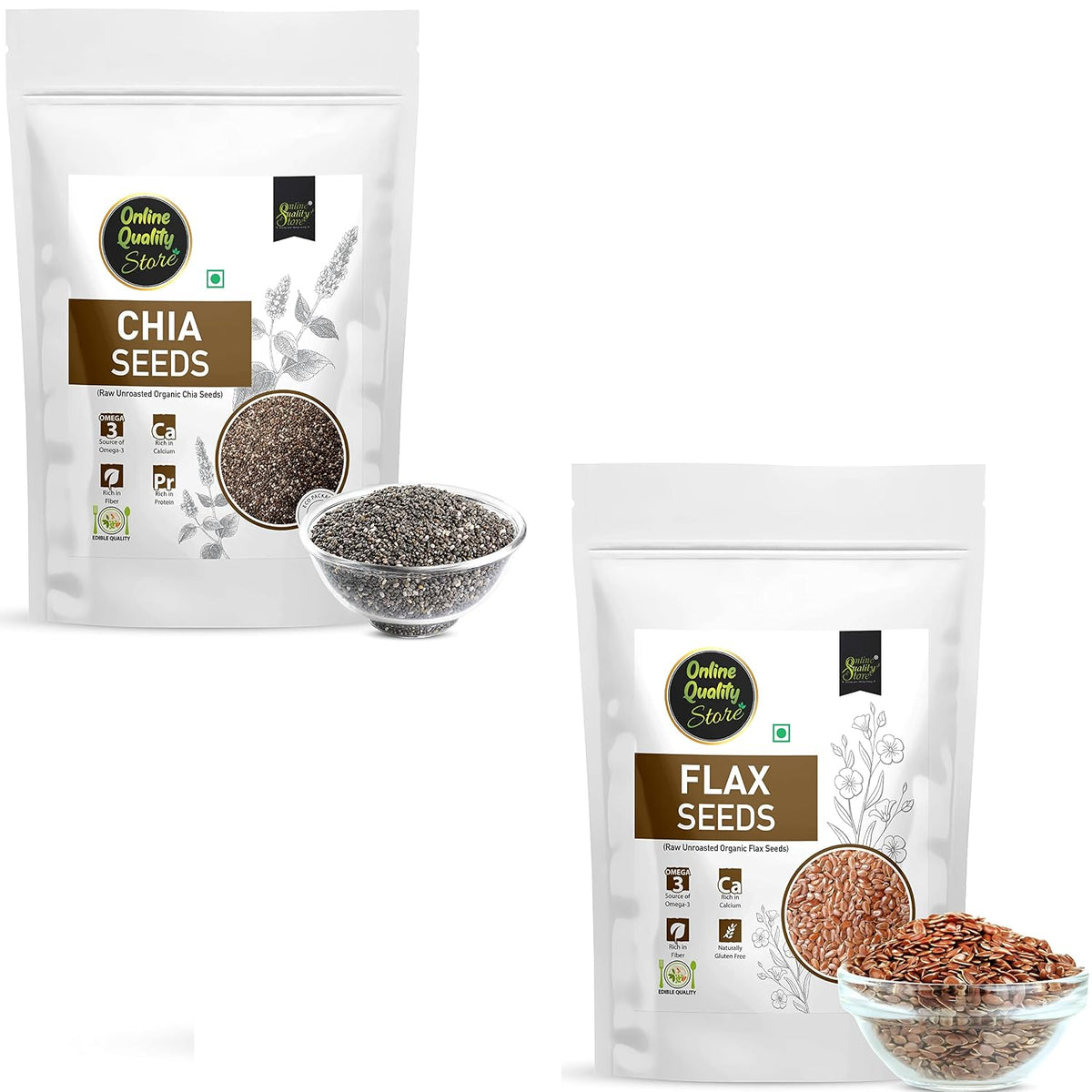 Online Quality Store Organic Combo of Flax Seeds & Chia Seeds -200gm(100gm x 2 Pack)