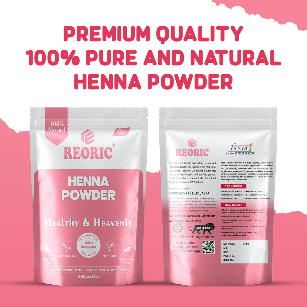 REORIC Henna Powder for Hair Color -100g