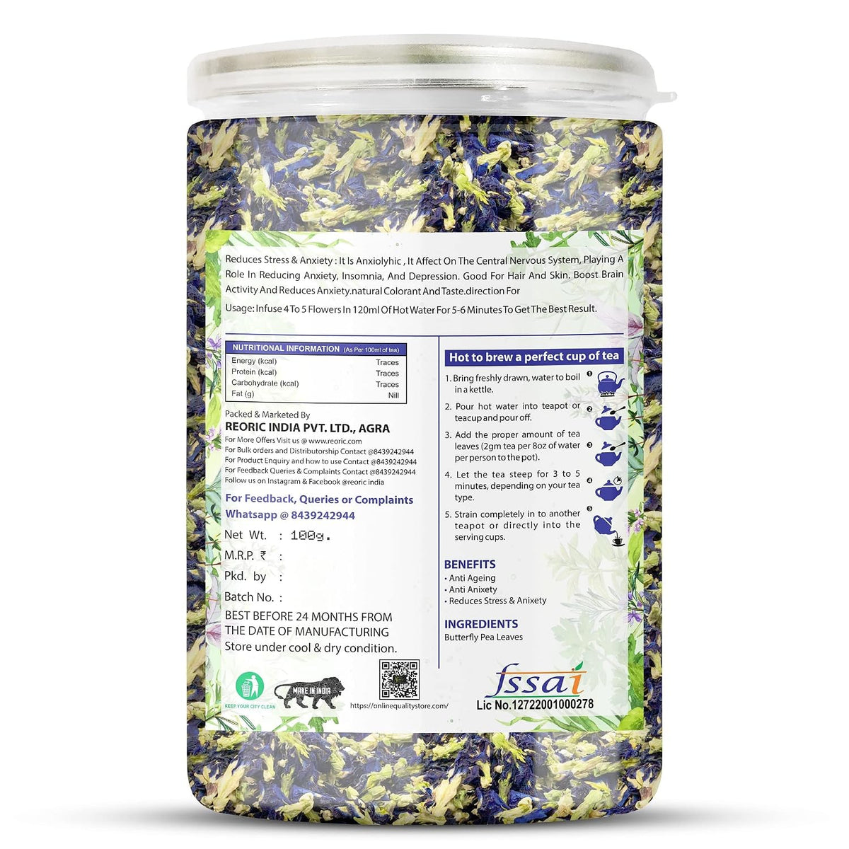 BRALCON Organic Herbal Tea Combo Pack- Hibiscus Flower Tea, Butterfly Pea Flower Tea, Rose Flower Tea- 300g(100g x 3 Pack)