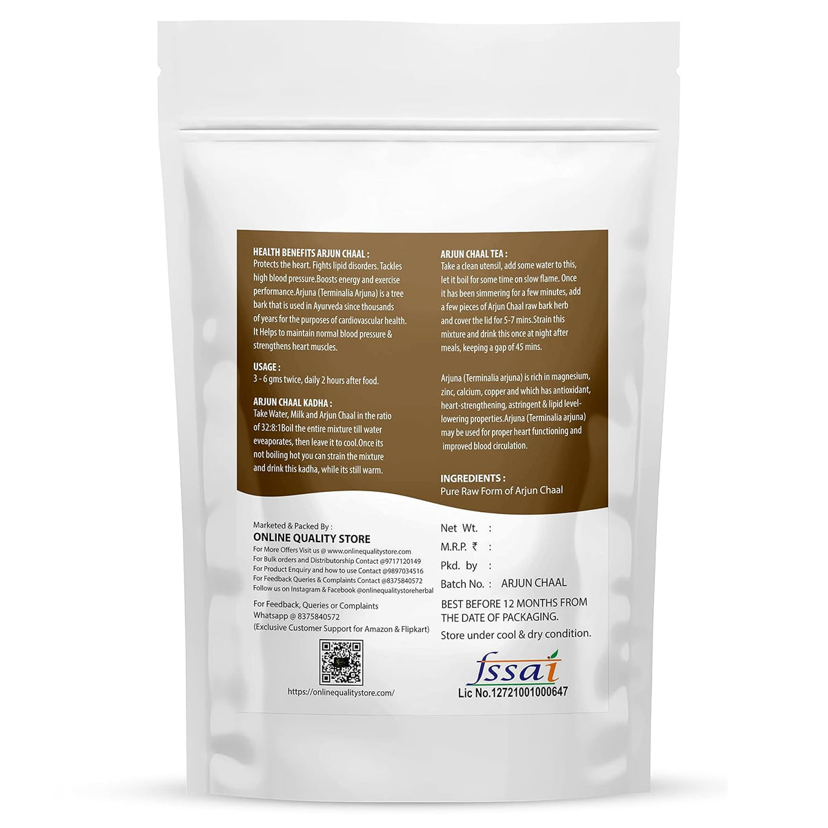 Online Quality Store Arjun Ki Chaal-400g|Terminalia Arjuna bark/Chaal Used to Maintain Blood Pressure