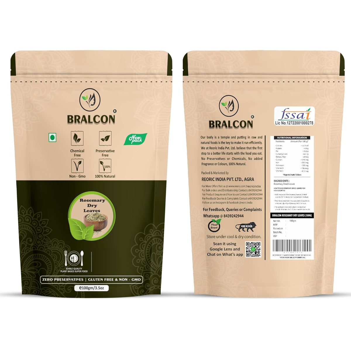 BRALCON Rosemary Leaves Water for Hair - 200ml with Rosemary Dry Leaves - 100g Combo Pack