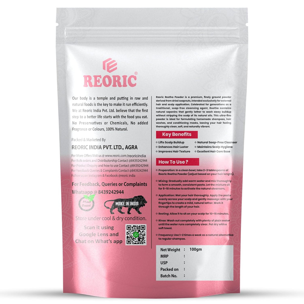 REORIC Reetha Powder for Hair Wash & Scalp Care -100g