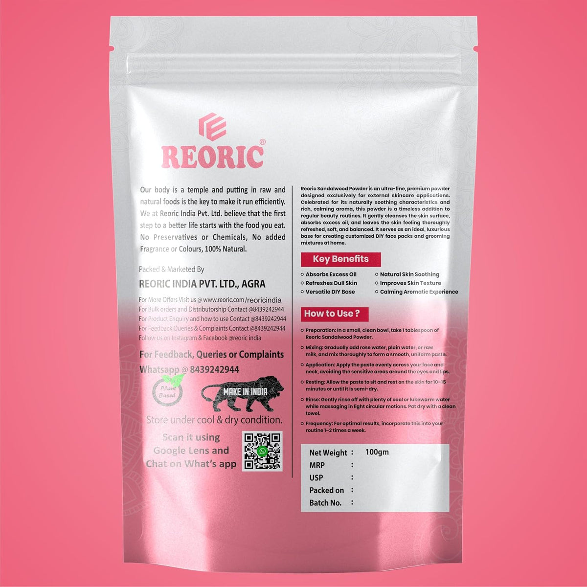 REORIC Sandalwood and Kasturi Turmeric Powder Combo 200g (100g Pack of 2)