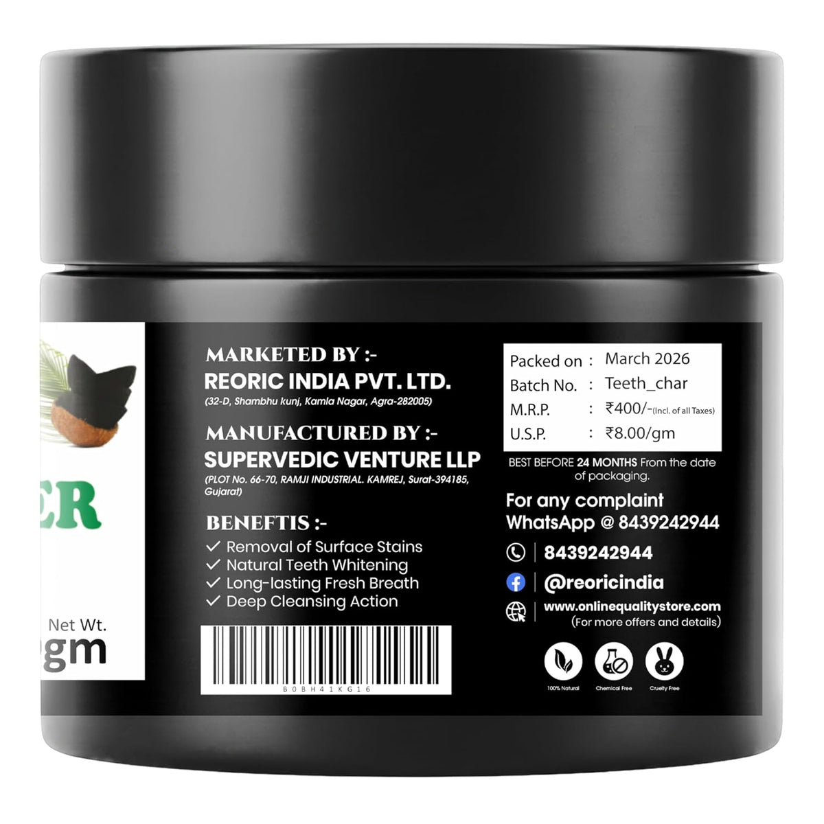Bralcon Activated Charcoal Teeth Powder -50g
