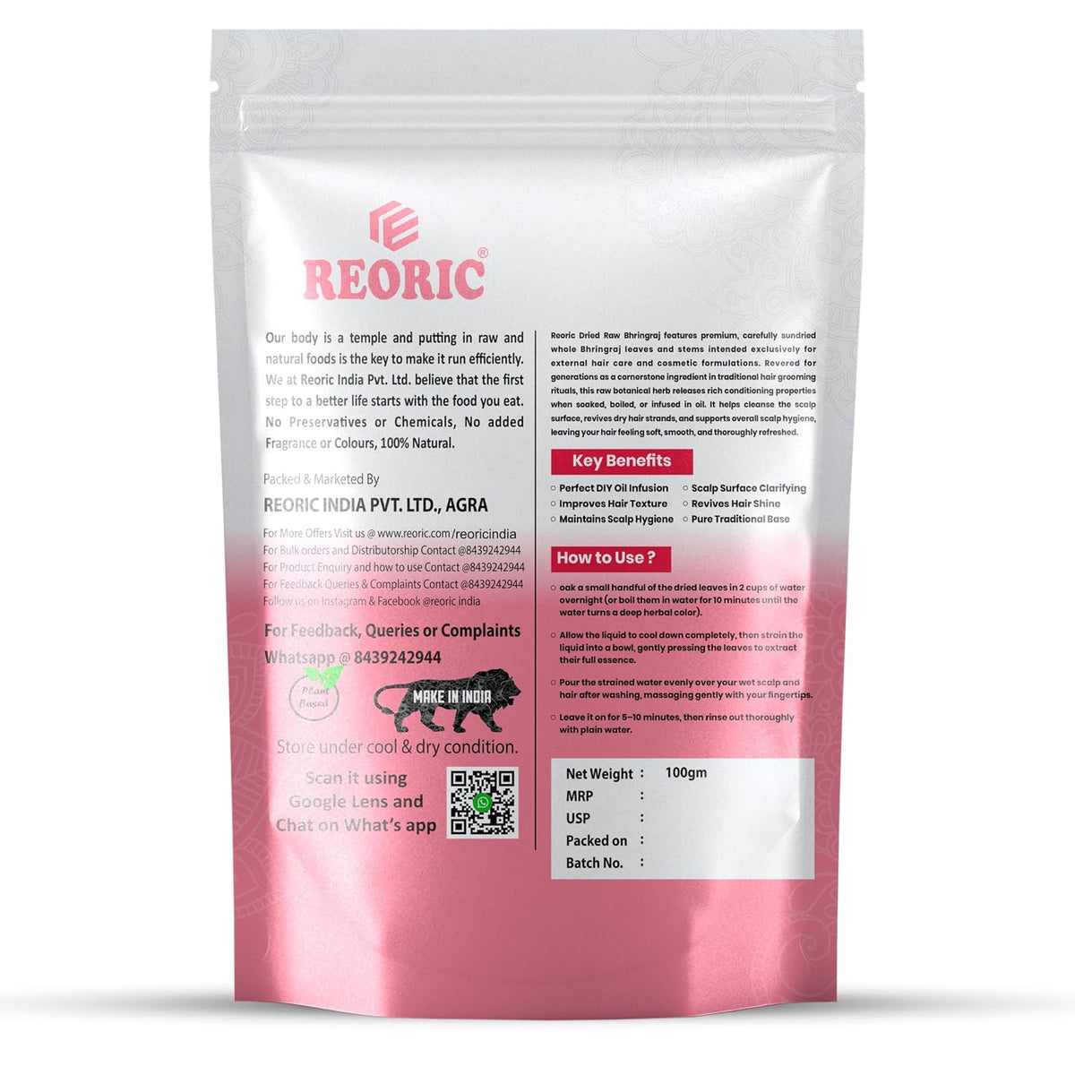 REORIC Raw Dried Bhringraj Whole Herb -100g