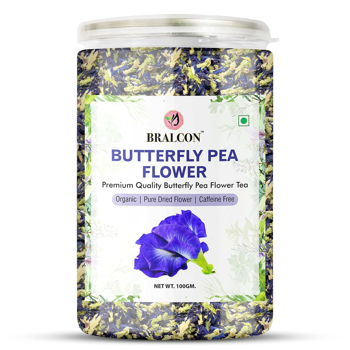 BRALCON Butterfly Pea Flower Tea- 100g | 100% Natural Herbal Leaves | Whole Leaf | Steep as Hot or Iced Tea