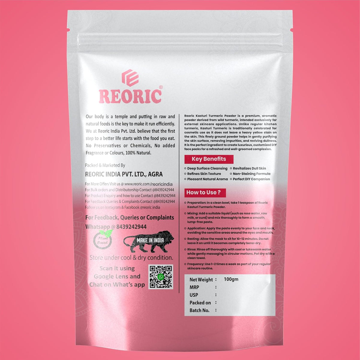 REORIC Sandalwood and Kasturi Turmeric Powder Combo 200g (100g Pack of 2)