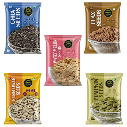Online Quality Store Organic Combo of Chia, Watermelon, Pumpkin,Sunflower,Flax Seeds-500gm(100gm x 5)