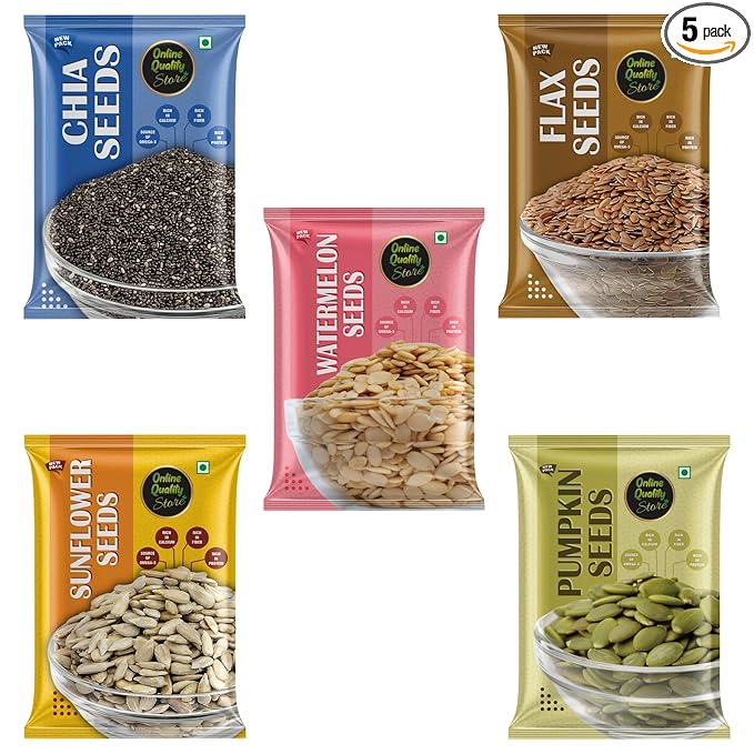 Online Quality Store Organic Combo of Chia, Watermelon, Pumpkin,Sunflower,Flax Seeds-500gm(100gm x 5)