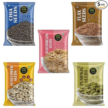 Online Quality Store Organic Combo of Chia, Watermelon, Pumpkin,Sunflower,Flax Seeds-500gm(100gm x 5)