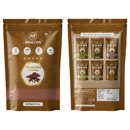 BRALCON Manjistha Powder, 100g | Rubia Cordifolia | 100% Pure & Natural Skin Treatment Mask for Face, Hair Care & Skin Care | for Acne, Pigmentation & Skin Brightening