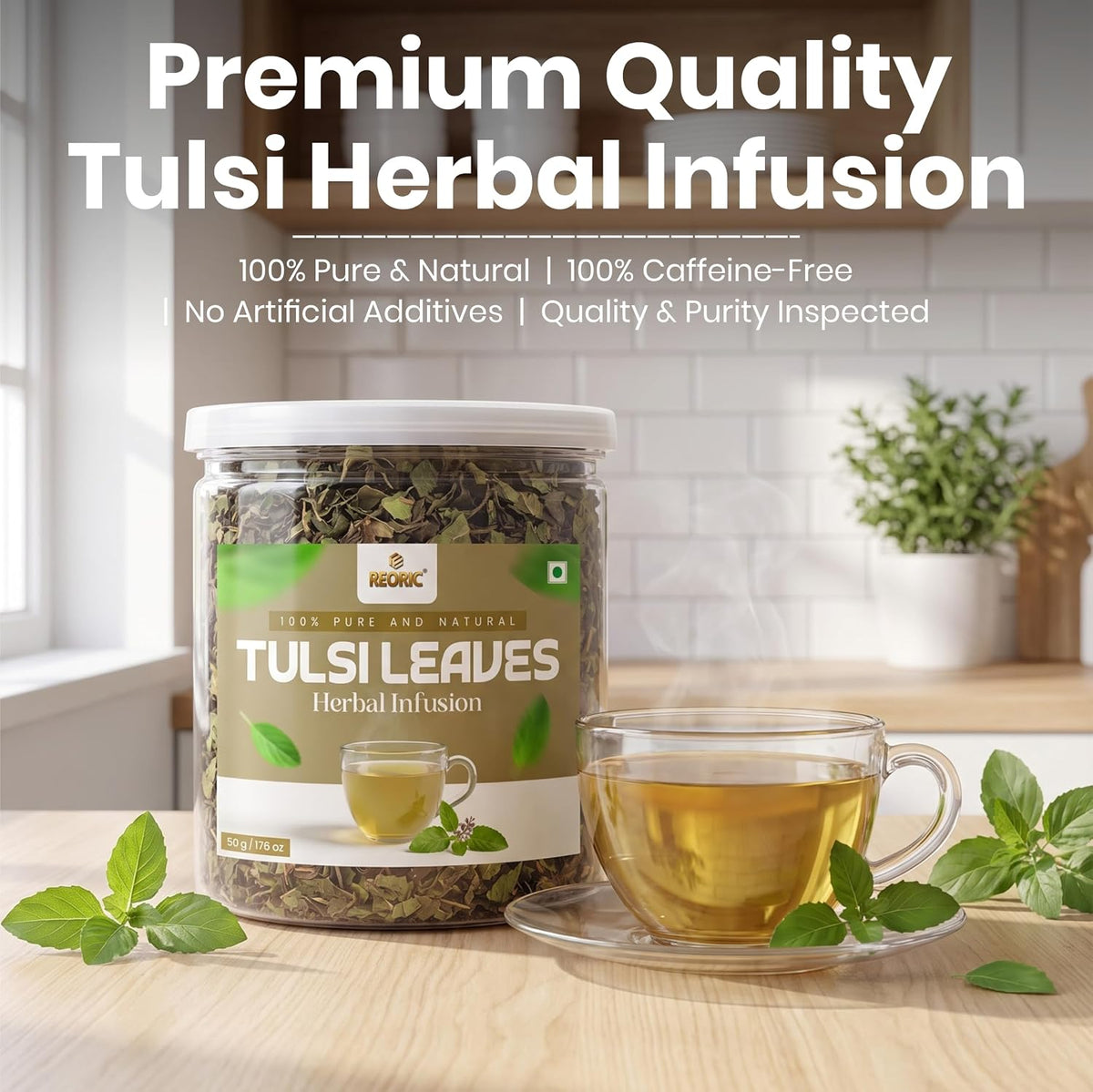REORIC Tulsi Herbal Tea | Premium Holy Basil Leaves Tea Infusion for Morning & Evening Refreshment, 50g