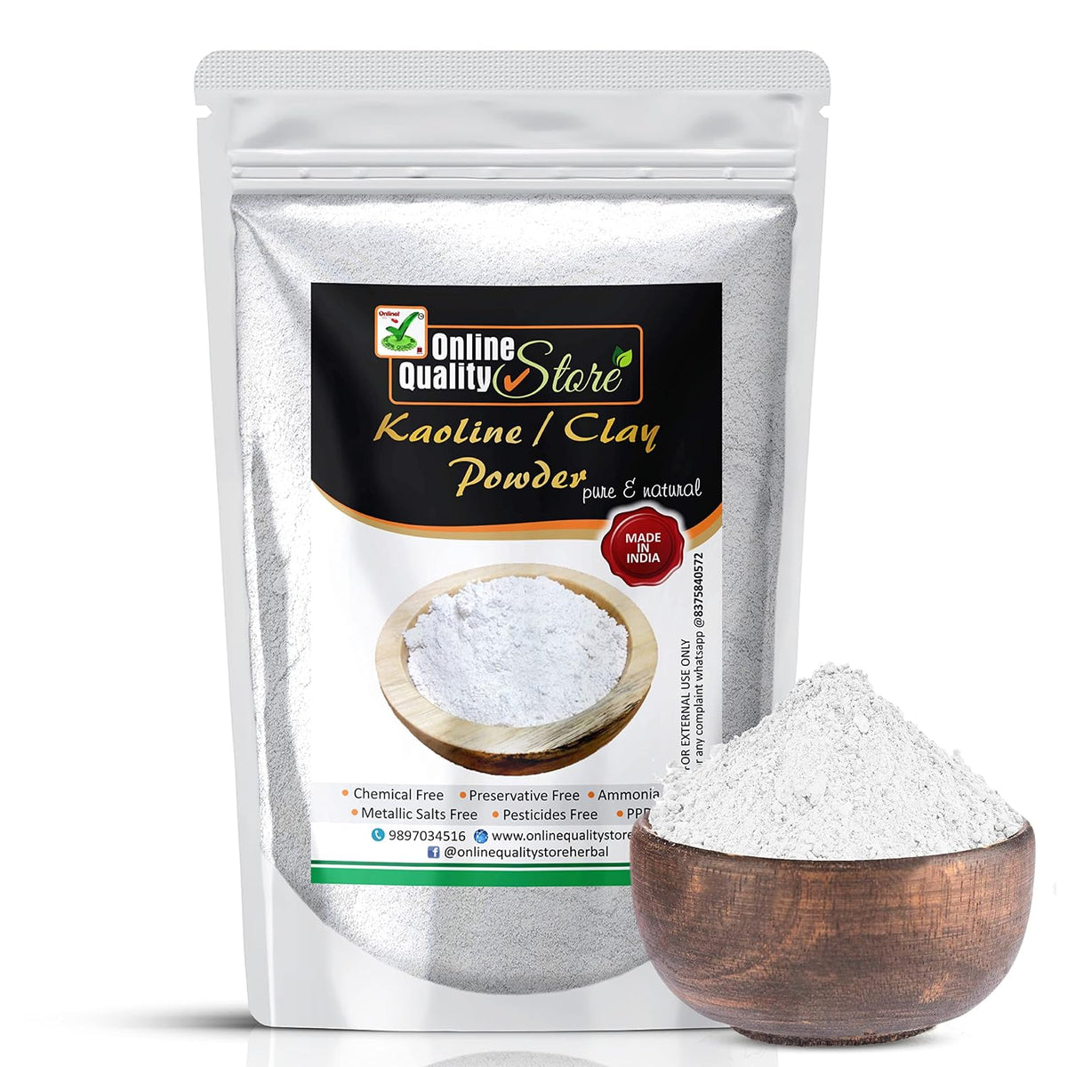 Online Quality Store Natural Kaoline/Clay Powder For Acne, Blackheads And For Glowing Skin, 250g