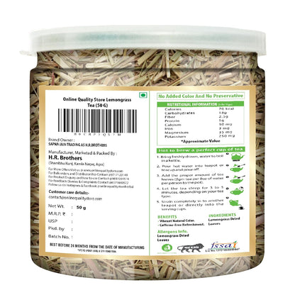 Online Quality Store Organic Lemongrass Herbal Tea - 50 Gm | Lemongrass Tea Leaves | Lemon Grass Herbal Green Tea